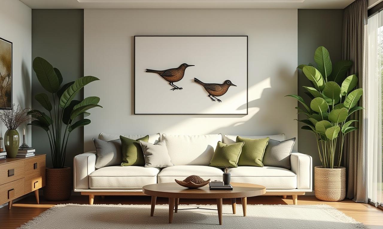 Beautiful bird-themed home decor in modern living room