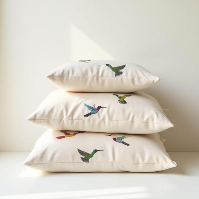 Hummingbird embroidered cushion set