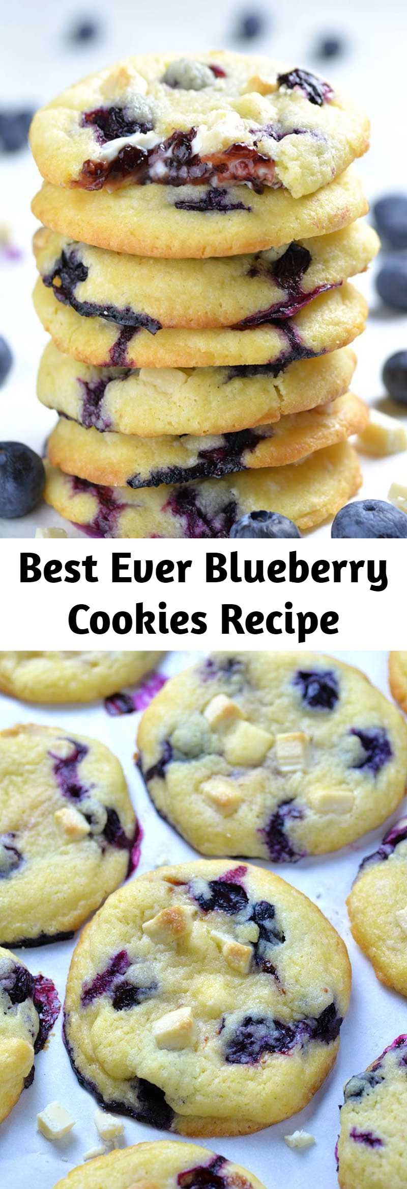Best Ever Blueberry Cookies Recipe - Soft and chewy Blueberry Cookies with fresh blueberries, white chocolate chunks and gooey cream cheese and blueberry jam filling in the center are really the best blueberry cookies ever. #blueberry #cookies #blueberryrecipe #cookierecipe