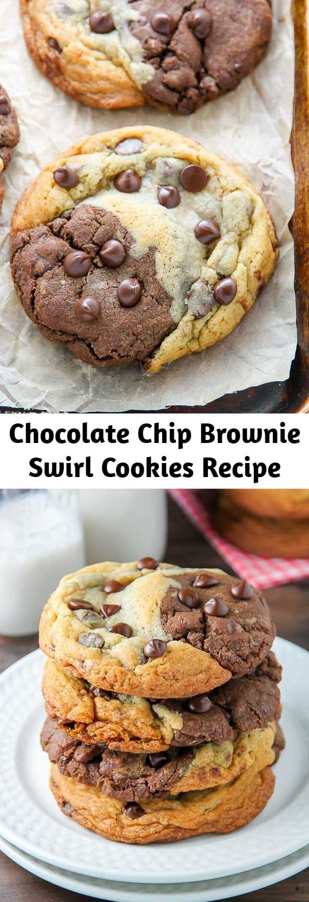 Chocolate Chip Brownie Swirl Cookies Recipe - What happens when a cookie and a brownie meet? Chocolate Chip Brownie Swirl Cookies. Also known as Brookies by some! These cookies are the best of both worlds.