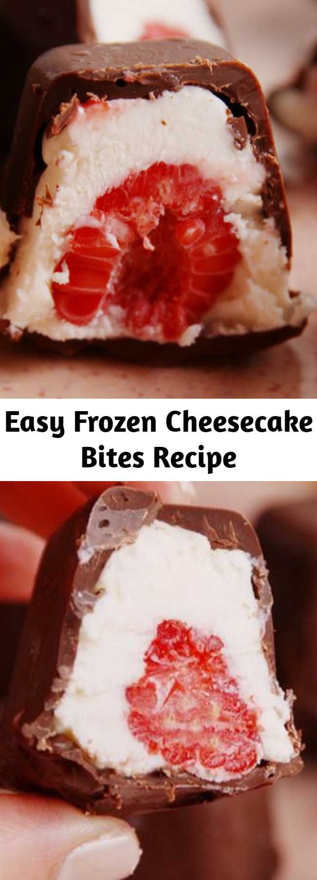 Easy Frozen Cheesecake Bites Recipe - We just found the cutest way to eat cheesecake. Cheesecake literally just got cooler.