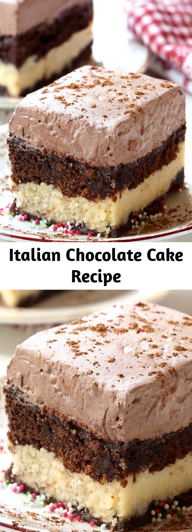 Italian Chocolate Cake Recipe - A combination of chocolate marble cake and cheesecake with a creamy chocolate topping, this Italian Chocolate Cake is an absolute must try.