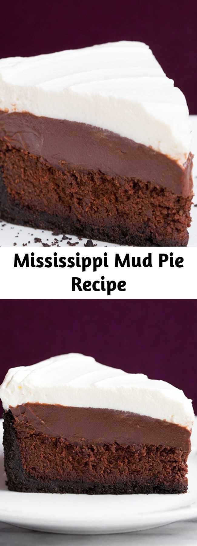 Mississipi Mud Pie – Four layers of utter decadence! You get a crisp Oreo crust, a rich fudgy cake layer, a creamy chocolate pudding and it's finished with a fluffy whipped cream.