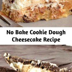 With a layer of raw chocolate chip cookie dough, a layer of creamy cheesecake, and a layer of rich chocolate ganache my No-Bake Cookie Dough Cheesecake may be the best dessert ever. This easy recipe is low carb, keto, gluten-free, grain-free, sugar-free, and Trim Healthy Mama friendly. #lowcarb #lowcarbrecipes #lowcarbdiet #keto #ketorecipes #ketodiet #thm #trimhealthymama #glutenfree #grainfree #glutenfreerecipes #recipes #cheesecake #nobake #desserts #dessertrecipes #ketodessert #lowcarbdessert