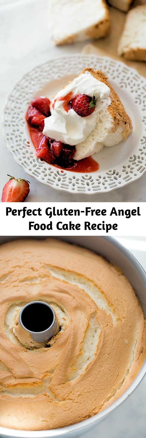 Gluten-Free Angel Food Cake! The best-tasting angel food cake you’ll ever eat. Light, fluffy and perfect for your favorite desserts. Nobody will ever guess it’s gluten-free!  #angelfoodcake #glutenfree #glutenfreedesserts #glutenfreecake #summerdesserts #glutenfreeangelfoodcake #angelfoodcakedesserts