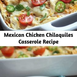 This delicious Mexican Chilaquiles Casserole recipe combines chicken, corn tortilla chips, tomatoes, chilies, cheese and spices for an easy meal you will love.