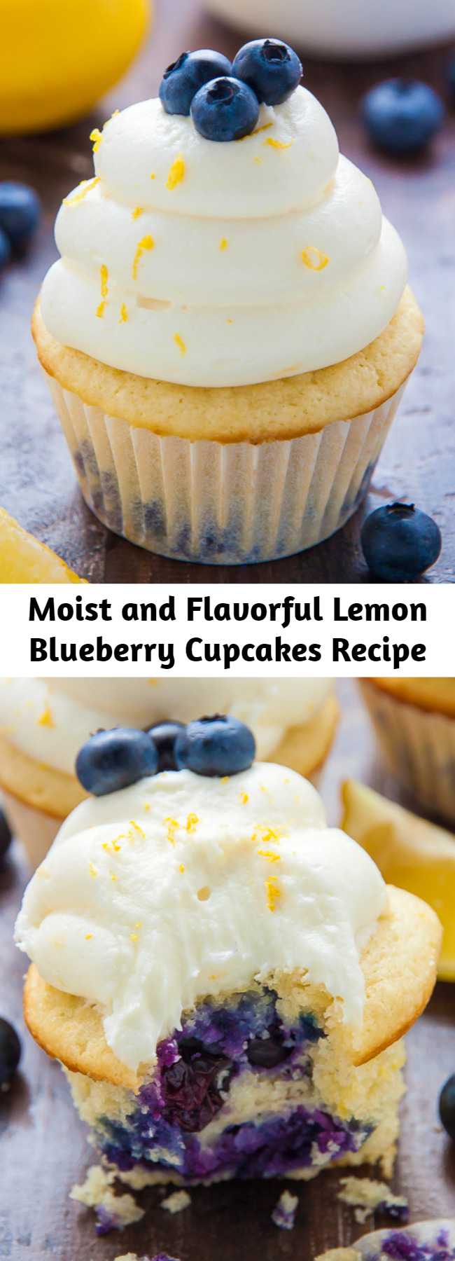 Homemade Lemon Blueberry Cupcakes are topped with luscious Lemon Cream Cheese Frosting and Fresh Blueberries! The moist lemon cupcakes are so flavorful and bursting with juicy blueberries. This recipe is such a crowd-pleaser and perfect for Summer birthday parties, picnics, or barbecues!