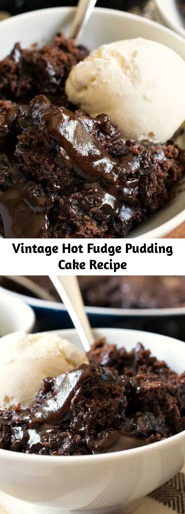 Hot Fudge Pudding Cake is a delicious, easy vintage recipe that everyone absolutely loves! A fudge sauce forms under a rich chocolate cake as it bakes in the oven. #puddingcake #chocolatedessert