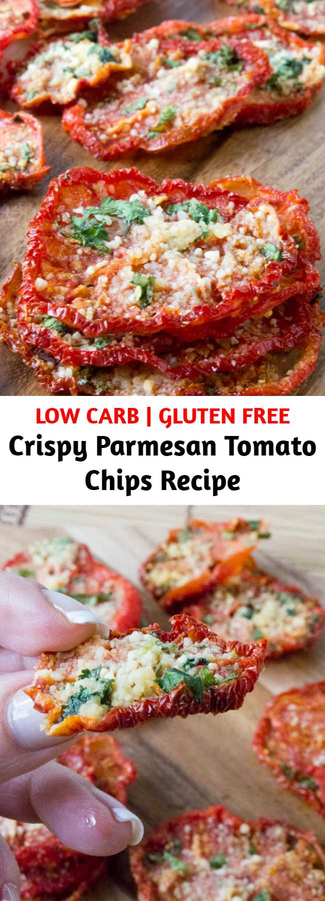Crispy Parmesan Tomato Chips Recipe - Crispy Parmesan Tomato Chips, low carb, gluten free and amazing!