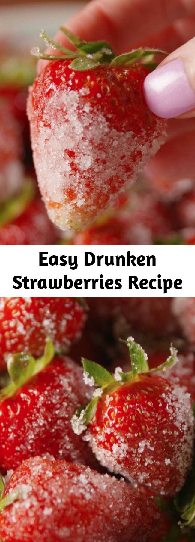 Easy Drunken Strawberries Recipe - This easy drunken strawberries recipe or whatever you want to call them, you’ll be calling them the perfect summer treat! Perfect to eat by themsleves or top a dessert. Easy to make with just 3 ingredients, you are going to love these boozy frozen strawberries!