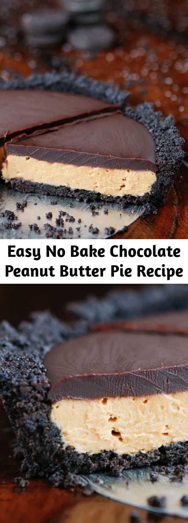 Easy No Bake Chocolate Peanut Butter Pie Recipe - This Peanut Butter Pie recipe is OUT of this world!! This is hands down one of the easiest, most impressive desserts I’ve ever made. There’s only six simple ingredients — it’s the best no bake peanut butter pie ever!
