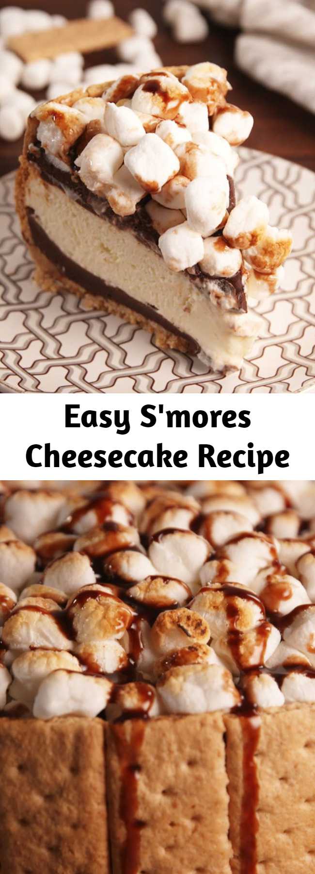 Easy S'mores Cheesecake Recipe - S'mores make everything better, even cheesecake. Take the camping party indoors with this s'mores cheesecake.