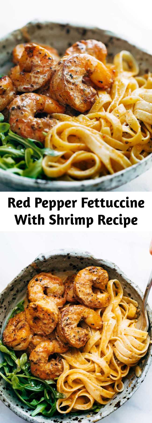 Red Pepper Fettuccine With Shrimp Recipe - Red Pepper Fettuccine with Shrimp! It’s got quick, pan-fried shrimp, creamy noodles, and red pepper / garlic / butter / lemon-ish sauce vibes. Perfect quick and easy dinner!