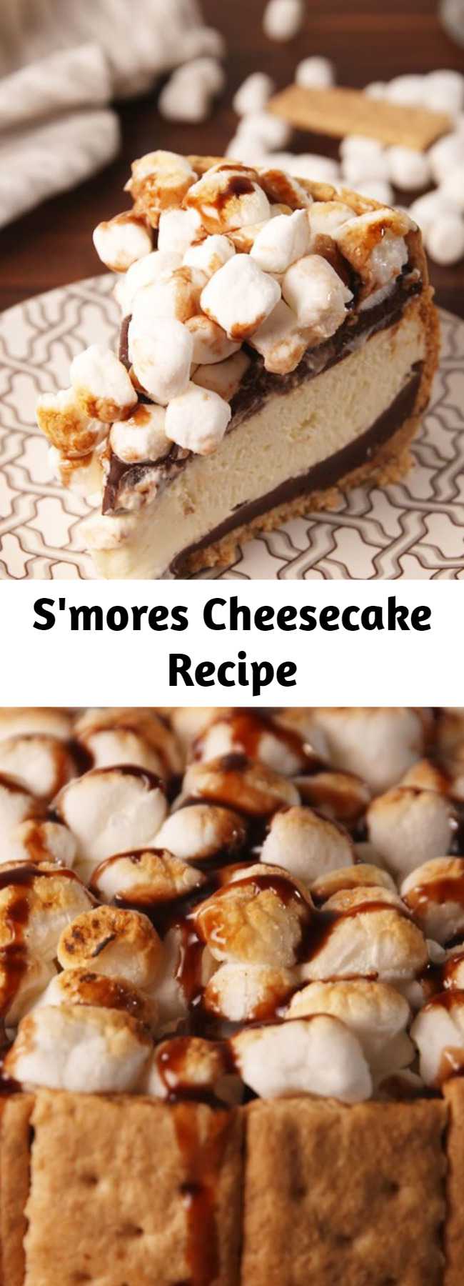 S'mores Cheesecake Recipe - S'mores make everything better, even cheesecake. Take the camping party indoors with this s'mores cheesecake.