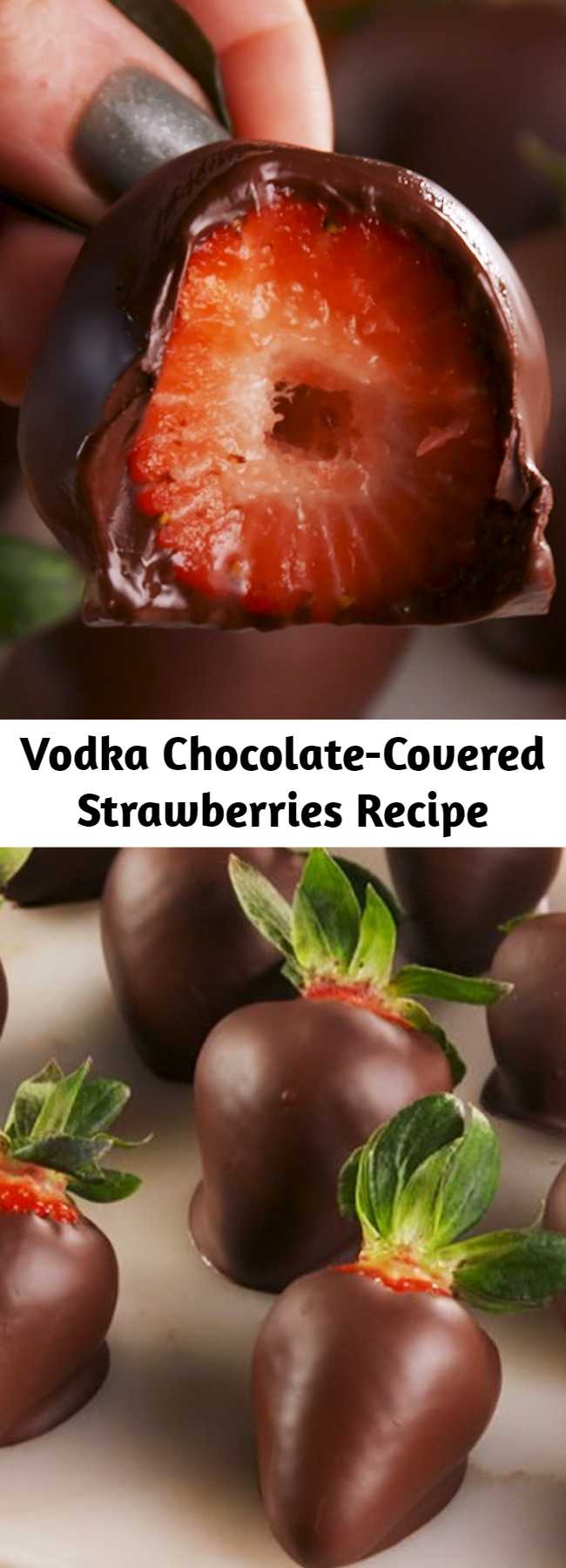 Vodka Chocolate-Covered Strawberries Recipe - Soaking your strawberries in vodka is the best gift you can give yourself. #easy #recipe #vodka #chocolate #strawberries #alcohol #adults #valentines #valentinesday #galentines #party #ideas #cute