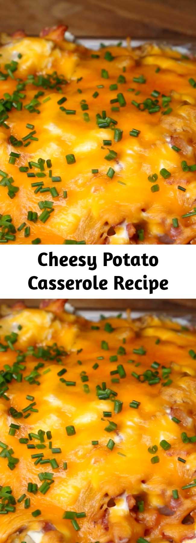 Cheesy Potato Casserole Recipe - This cheesy potato casserole is the perfect way to feed a family of picky eaters. With all of the components of beloved loaded potato skins (like bacon, sour cream, and cheese), it’s practically impossible for anyone to dislike this casserole. It’s make-ahead friendly, filling, and easily made vegetarian by omitting the bacon. If you’re looking for the ultimate weeknight casserole, this is your recipe.