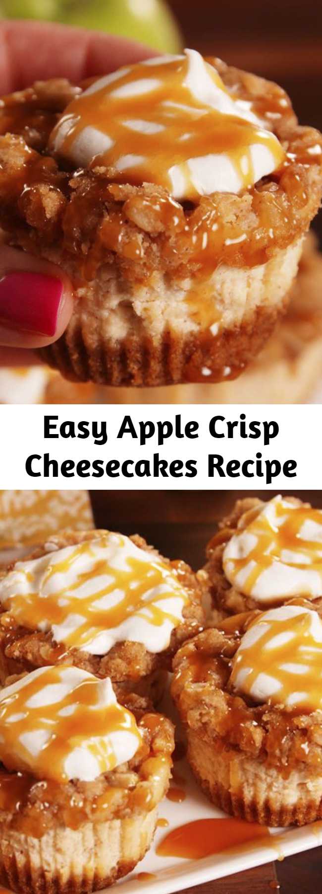 Easy Apple Crisp Cheesecakes Recipe - To have cheesecake faster try these Mini Apple Cheesecakes. You won't be able to eat just one.
