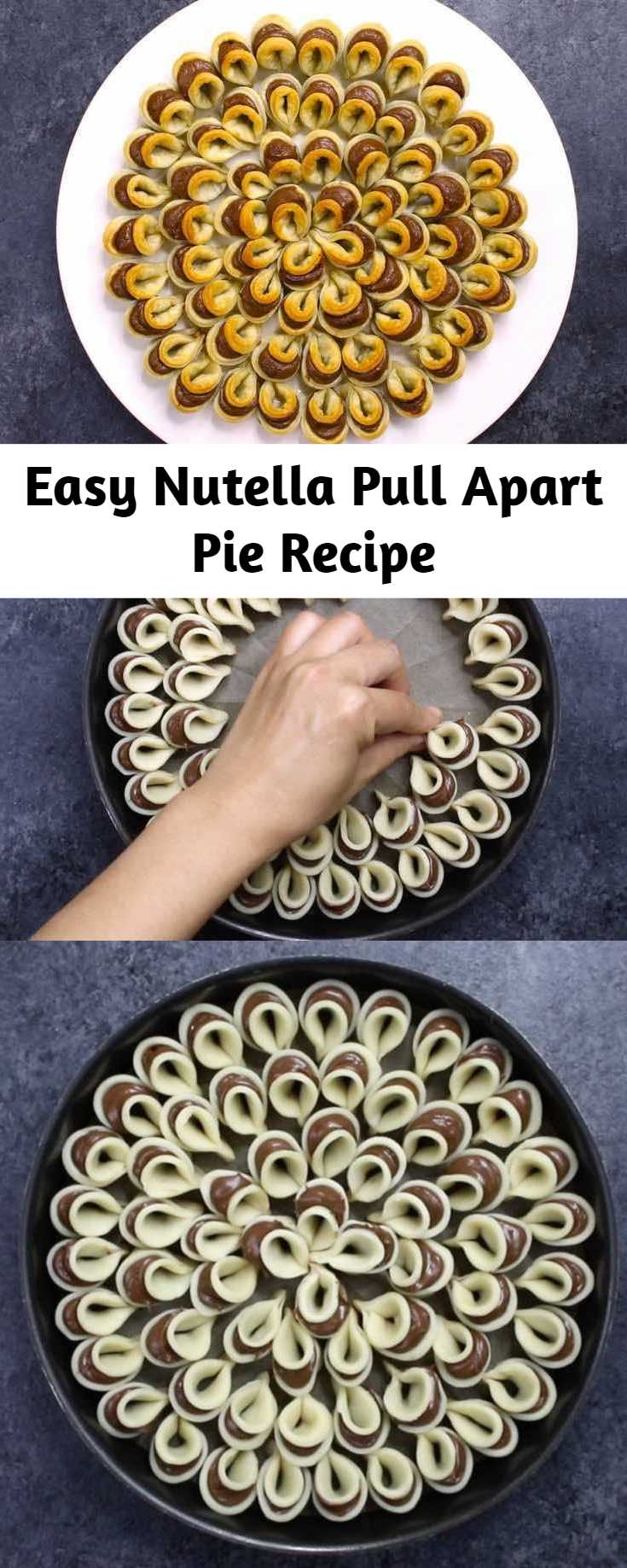 Easy Nutella Pull Apart Pie Recipe - Nutella Pie Pull Apart has mouthwatering morsels of flaky pastry with Nutella in between, all arranged in a gorgeous blossom pattern that's perfect for a party! Pull apart the bite-size pieces that will melt in your mouth. Make it with just 2 ingredients in about 30 minutes.