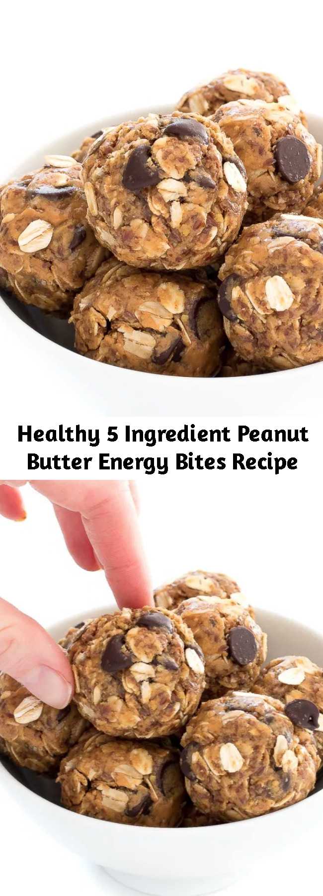 Healthy 5 Ingredient Peanut Butter Energy Bites Recipe - No Bake 5 Ingredient Peanut Butter Energy Bites. Loaded with old fashioned oats, peanut butter and flax seeds. A healthy protein packed breakfast or snack! #recipe #healthy #peanut #butter #energy #bites #snack #breakfast