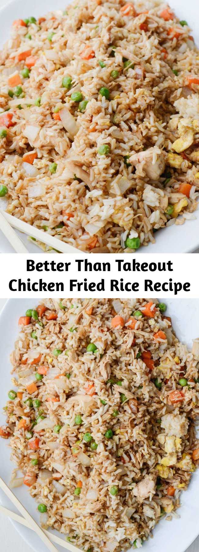Better Than Takeout Chicken Fried Rice Recipe - Here is my version of this classic dish – not that I have any claim to being an authority on what is “authentic” Chinese food. I am an authority, however, on what is super incredibly yummy.  This rice gets my stamp of approval, with honors. It is better than takeout, and you can enjoy skipping all the mysterious, unhealthy parts of fast food.