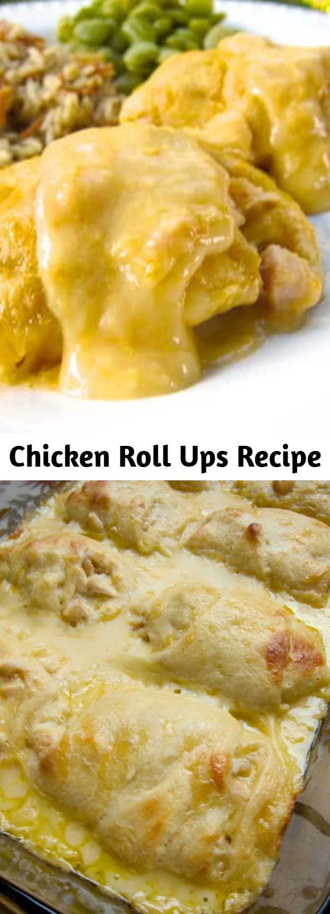 Chicken Roll Ups Recipe - Heaven in a pan... Chicken, cheese, milk, chicken soup and crescent rolls – Only 5 ingredients for a delicious weeknight meal that is ready in 30 minutes! I could eat the whole pan myself!!