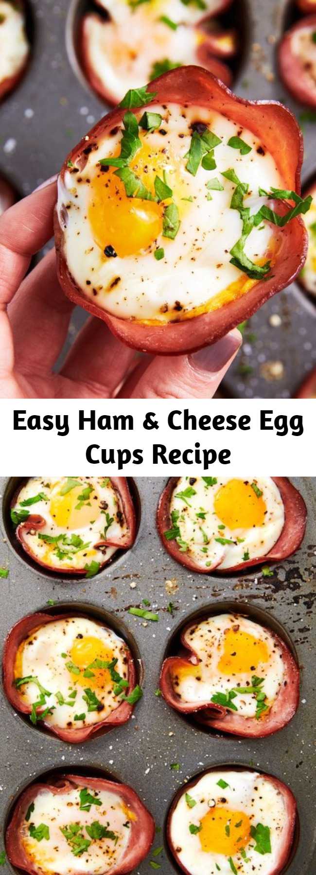 Easy Ham & Cheese Egg Cups Recipe - This low-carb breakfast comes together in no time. Seriously, you only need 20 minutes! Perfect as a light savoury snack, keto breakfast or lunch or a portable picnic recipe idea, everyone will love these little egg cups.