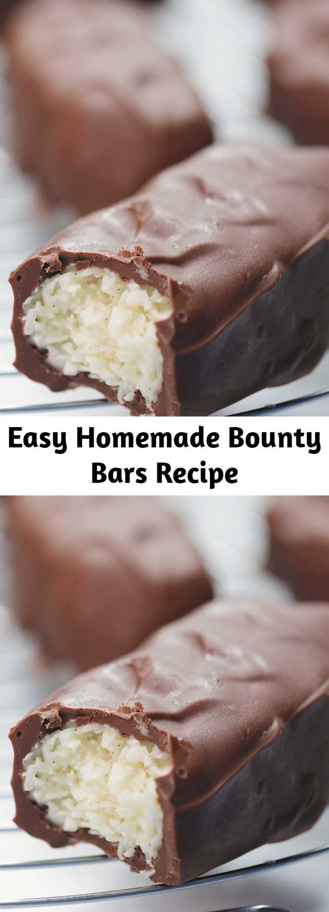 Easy Homemade Bounty Bars Recipe - These homemade Bounty bars are almost as good as the real thing! super easy to make with only a few ingredients! Perfect for kids parties or a cheeky chocolate hit.