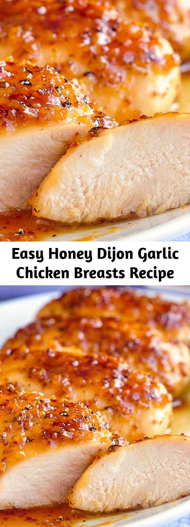 Easy Honey Dijon Garlic Chicken Breasts Recipe - Boneless skinless chicken Breasts quickly baked in an intensely flavoured honey, garlic and Dijon mustard glaze.