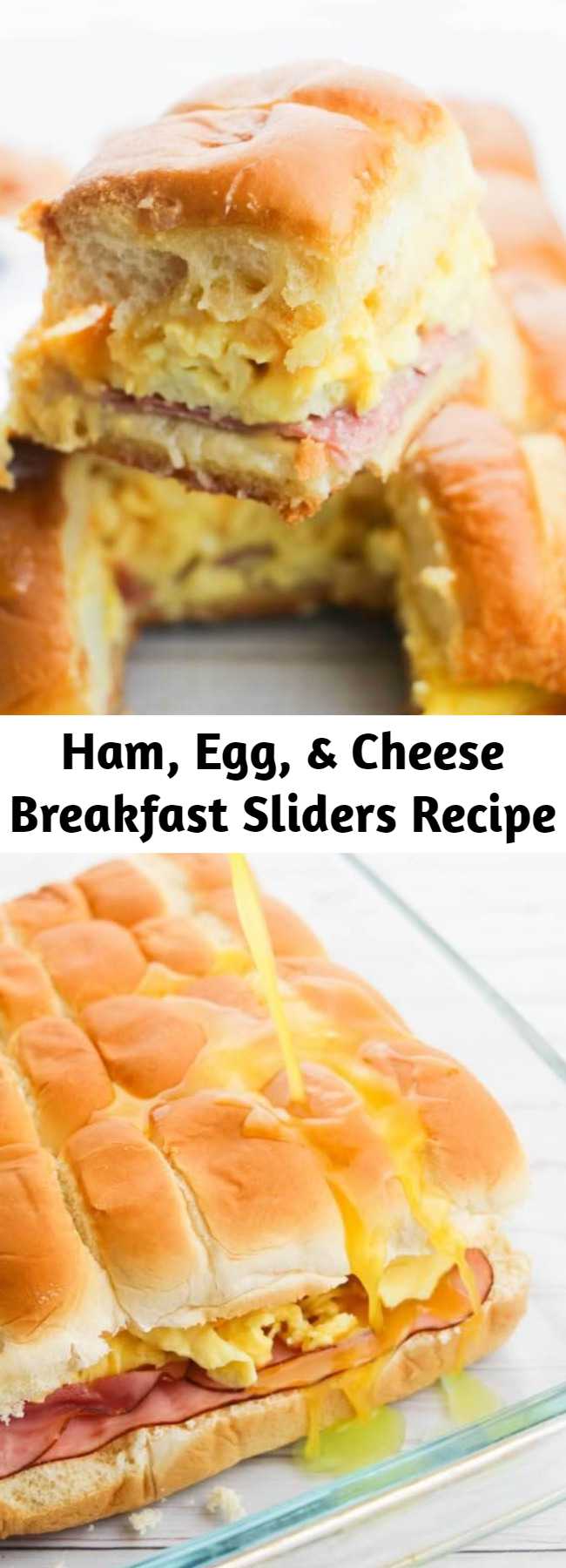 Ham, Egg, & Cheese Breakfast Sliders Recipe - What a way to start the day!! These delicious ham, egg and cheese breakfast sliders served warm out of the oven are sure to brighten up any morning! Perfect for holidays!