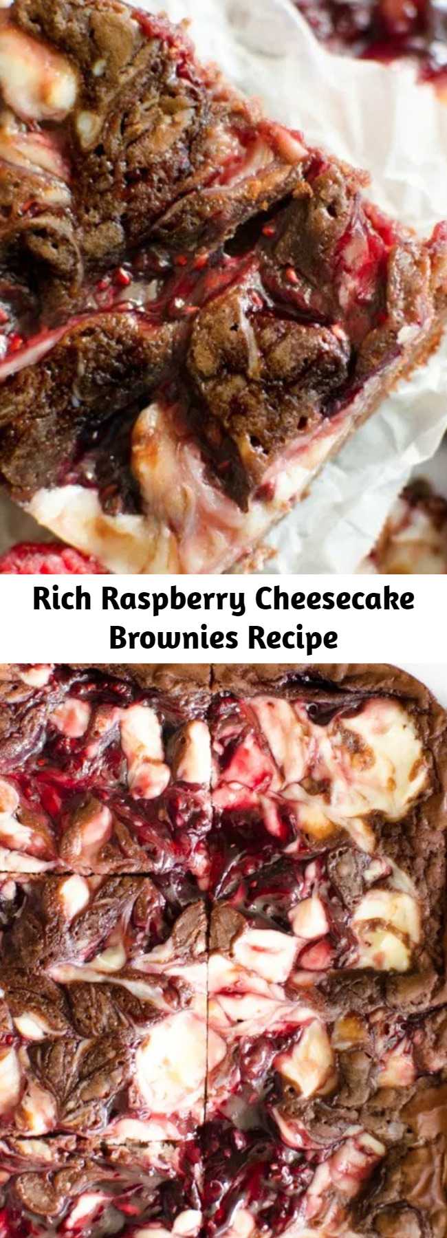 Rich Raspberry Cheesecake Brownies Recipe - Raspberry Cheesecake Brownies are decedent 5 ingredient brownies with a raspberry cheesecake swirl. Quick & easy raspberry cheesecake brownie recipe that looks and tastes incredible!