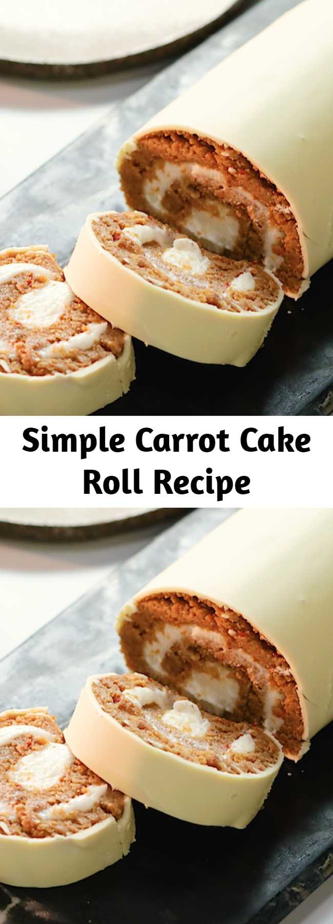 Simple Carrot Cake Roll Recipe - All the flavours of a classic carrot cake (quite literally) rolled into one! Our simple and sweet carrot cake roll cake recipe will leave you and the kids wanting more after every bite.