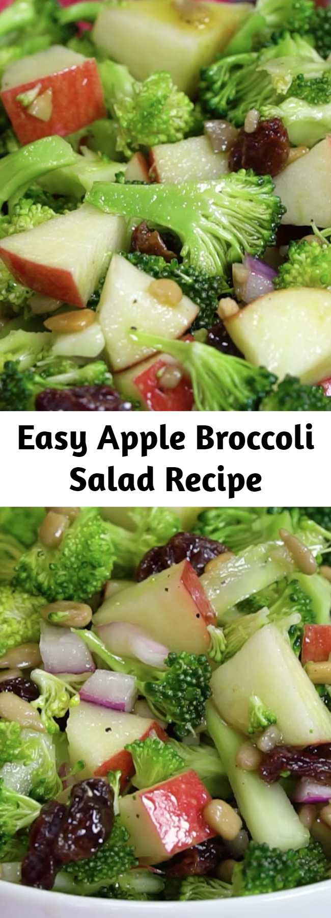 Easy Apple Broccoli Salad Recipe - Vegan Apple Broccoli Salad has everyone's favorite vegetables and fruits with a slightly sweet and tangy dressing. Easy, Healthy broccoli salad with raisins, apples and no mayo.